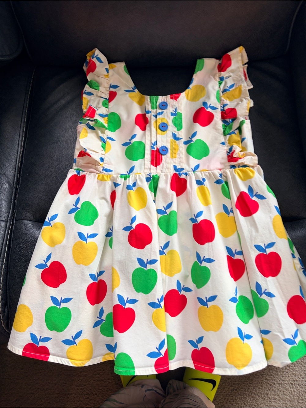 Eleanor Rose White Sundress with Red, Green & Yellow Apple Print